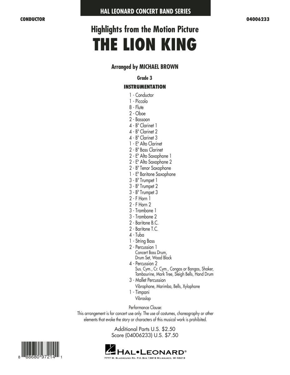 Lion King, The (Highlights from the Motion Picture) - hacer clic aqu